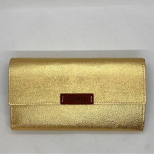 UASHMAMA Gold Leather Wallet Clutch Made in Italy Metallic Fold Over EUC